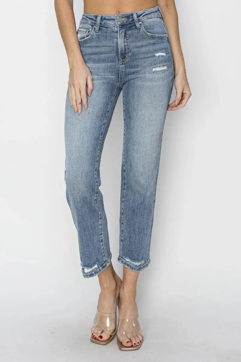 RISEN Full Size High Waist Distressed Cropped Jeans Women - Love Salve